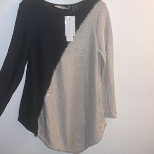 🍎Soft Surroundings Asymmetrical Sweater Black & Platinum Sparkle Women’s Size M
